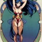 Hishizaki Shaia Voltage Fighter，身穿比基尼的藍髮女子，盤起頭髮。