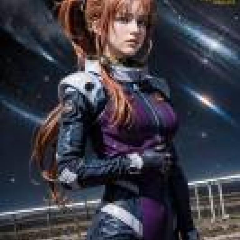Mobile phone wallpaper， Marida Cruz， Unicorn Gundam， realistic， anime picture of a girl wearing blue and purple clothes and red hair.