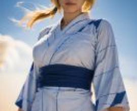 Naruto，Tsunade，Girl in blue dress by the ocean.