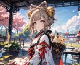 一個卡通風格的女孩，動漫風格的女孩抱著動物。