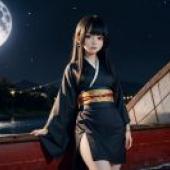 Live anime， hell girl， Yan Moai， kimono， peaceful night tide， color shadow