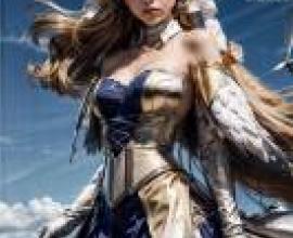 手機桌布，Cloche Leythal Pastalia Ar Tonelico 魔塔大陸2，寫實，一個穿著金色和藍色連身裙的女孩。