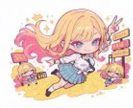 chibi，Anime girl on a sign that says dancing and others.