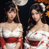 白裙紅裝兩相依，桌布免費下載滿月樹
