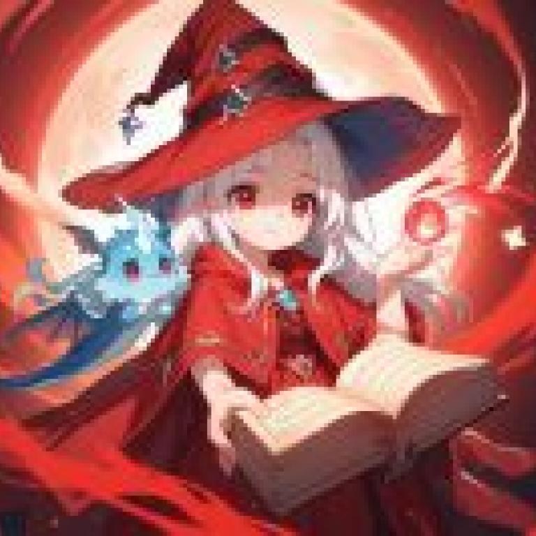 魔法書，身穿紅色斗篷、頭戴紅色帽子的小女孩手裡拿著一本書。