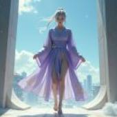 Samurai girl，A woman in a purple dress.