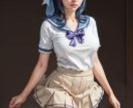 Hagiura Yuuna Sansha MendanA girl in blue hair.