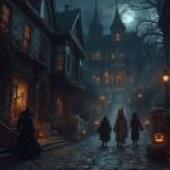 A dark and eerie alleywayHalloween on a dark street.