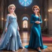 Frozen cozy elsa，Two princesses standing in front of a stained glass window.