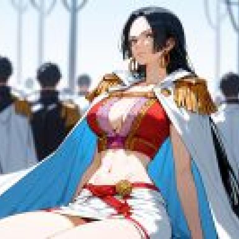 One Piece，Hancock Boa， 女帝，A princess in red and white clothing is shown.