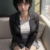 Nanasaki Osamu Ai Nanasaki， Amagami，A young lady wearing a black blazer and blue skirt sitting 