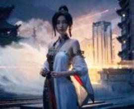 永遠的瘋皇帝，凌美兒，身穿白色長裙，手持紅色圍巾的女子。