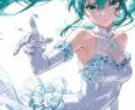 初音未來，一位身穿白色洋裝的藍髮女孩。