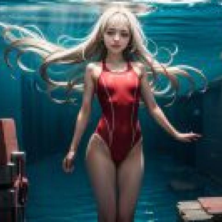 competitive swimsuitYoung woman with blonde hair in the water.