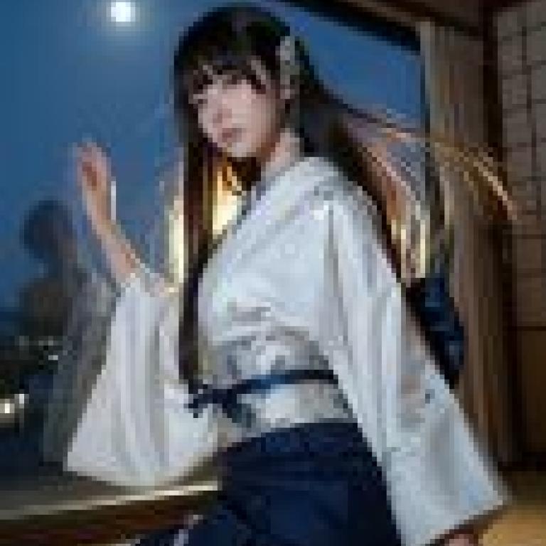 Time passed，A girl sitting and looking out the window in front of a full moon.
