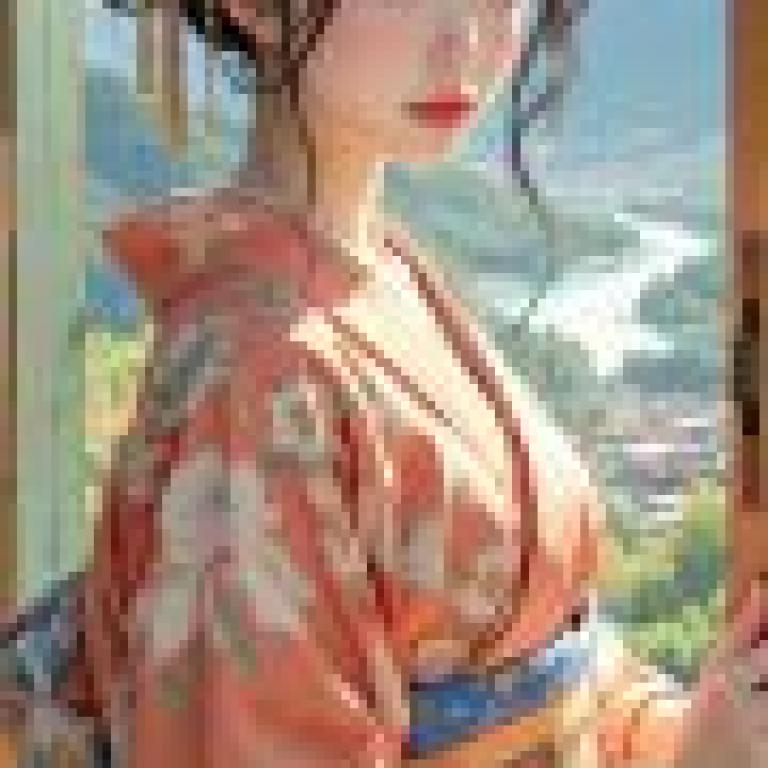 TA，A girl poses for the camera while wearing a kimono and standing