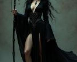 dark witch，A woman in black clothing with a staff.