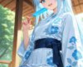 Cute girl，A cartoon girl with blue hair.