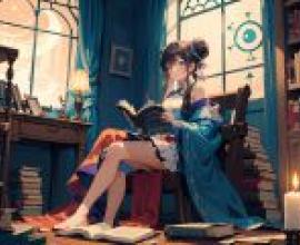 圖書館女孩，一個女孩在看書。