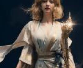 女法師，身穿長袍的女子手持法杖。