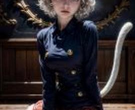Mobile phone wallpaper，Neferpitou，ネフェルピトー，HUNTER HUNTER，realistic，steampunk cat girl portrait