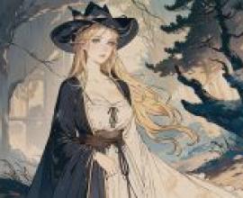 computer wallpaper， the witch of deep silence， anime， the witch in a white dress and black hat， the epic anime fantasy world