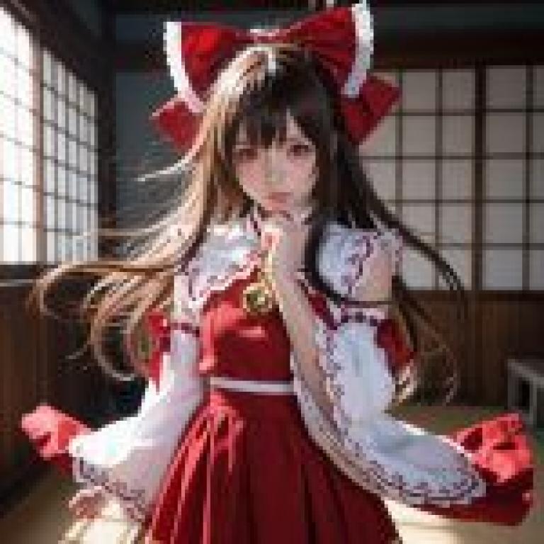 Reimu Hakurei，The girl is wearing a red and white dress.