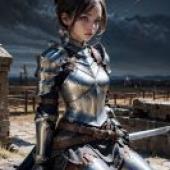 Female Warrior，A woman wearing armor with the moon in the background.