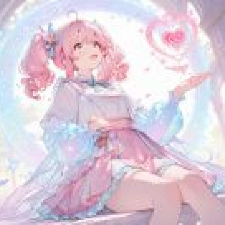 丘比特，一個粉紅色頭髮的女孩坐在長椅上。