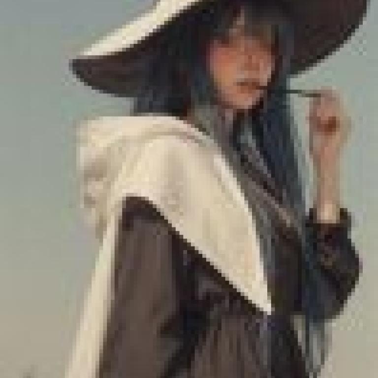 不同的顏色，一位穿著女巫服裝、有著藍色頭髮的女子。