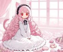 Little Pink GirlCat with pink hair wearing a dress.