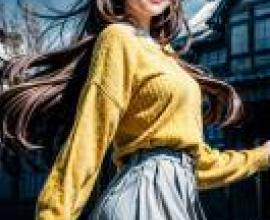 手機桌布，寶月詠子 Eiko Hozuki，黑暗集會，寫實，一名身穿黃色毛衣的女子登上了《Pavons》雜誌的封面。