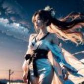 Computer desktop， live version， kimono beauty， waterfront Liying: white beauty and Cymbrace warrior on the dock at night