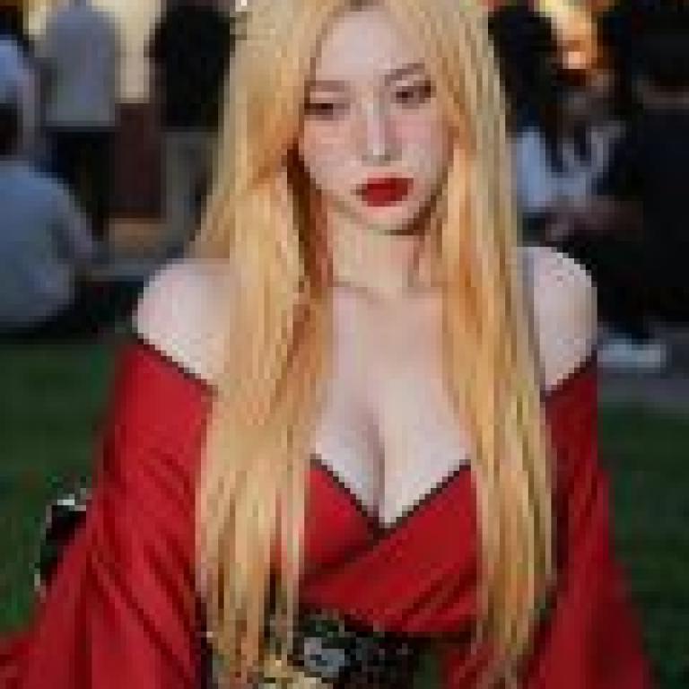 ZIT 01，A woman with red lipstick sits in the grass.