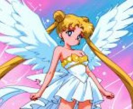 Sailor Moon Usagi Tsukino，A picture of a cartoon girl in wings with a bow.
