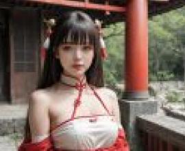 中國性感女孩，頭上戴著紅色蝴蝶結，手腕上戴著紅色蝴蝶結。