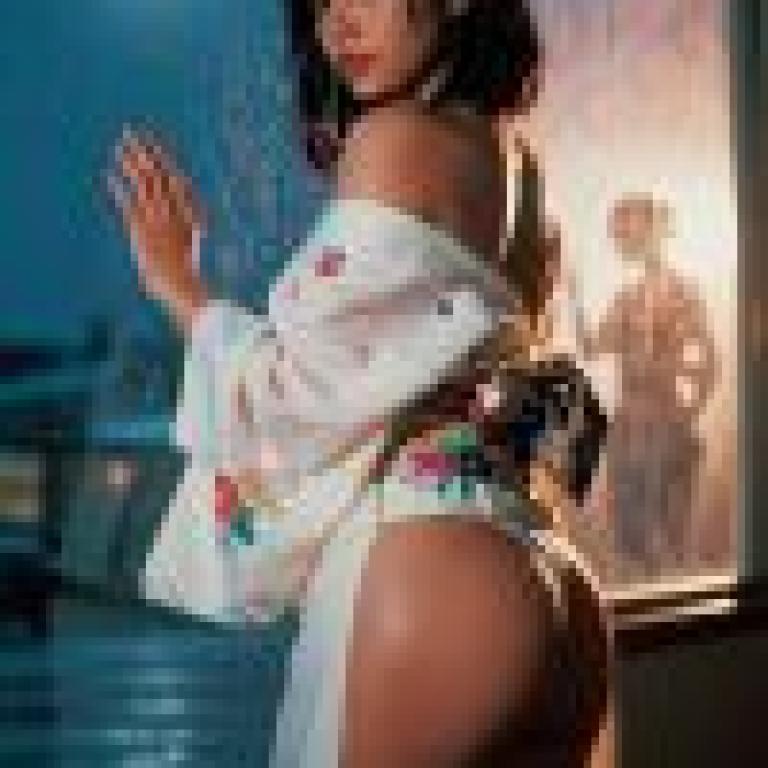 身著日本和服的模特兒站在窗邊，舉起一隻手。