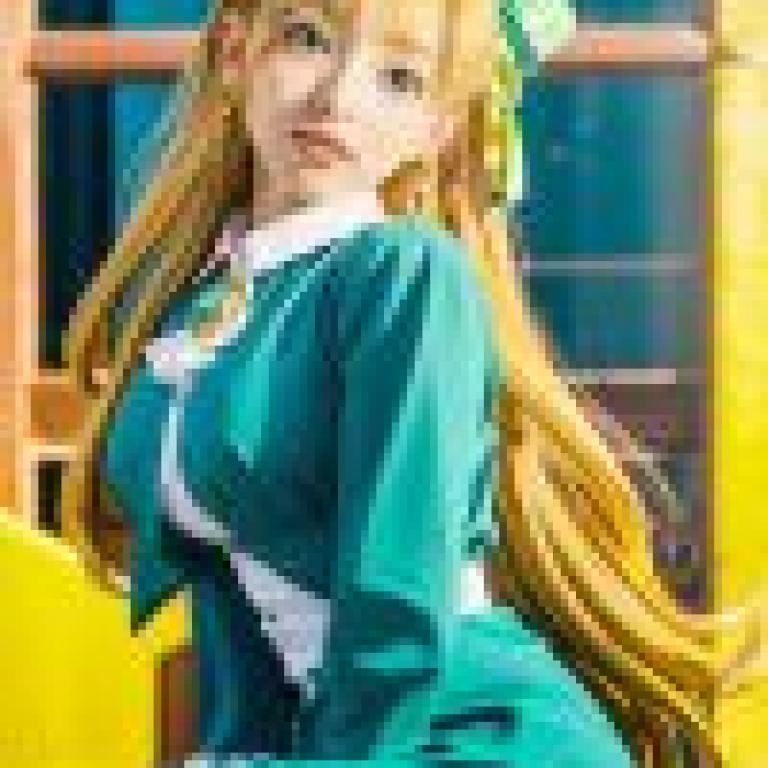 Mina Fleuret Drugstore in Another World，Anime girl in green dress looking up.