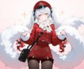 軍裝少女，身穿紅色外套、白色翅膀的動漫少女。
