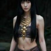 Beautiful Historical Shadows，A woman in a bikini wearing gold and black jewelry.