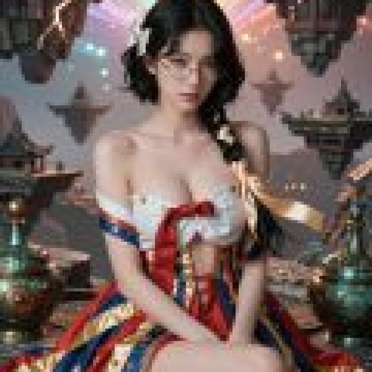 Goddess of Kunlun Mountain，A woman wearing a dress and sitting next to some vases.