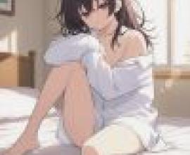 Leisurely memories，Girl sitting on the bed.
