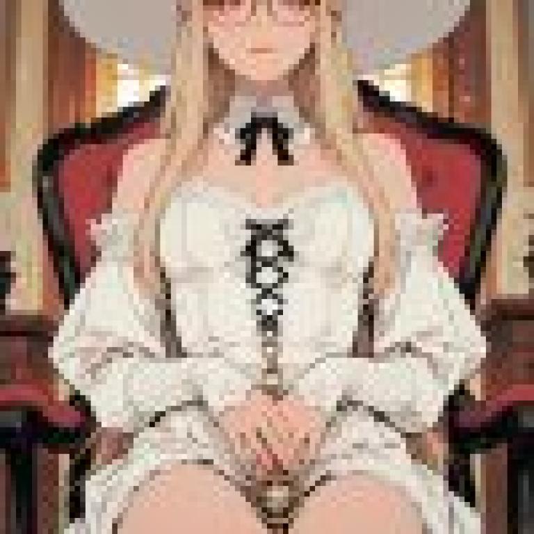 fantasy，The girl is wearing glasses and sitting in a red chair.