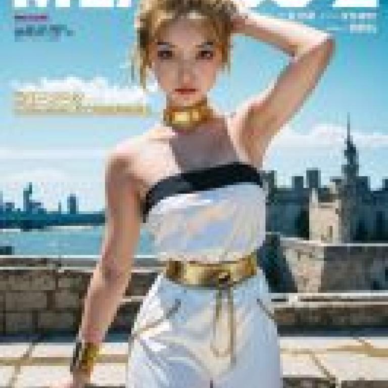 Marle マール Chrono Trigger，模特兒身穿帶有金色裝飾的白色連身裙。