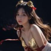 Dasha，A girl with yellow flowers in her hair and a red bow.