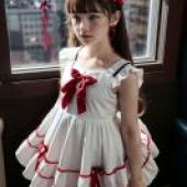 夢遊女孩：一個穿著洋裝的女孩站在窗邊。