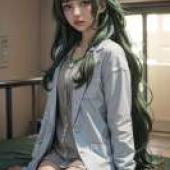 未來裝備實驗室 Steins Gate 角色庫 比屋城真帆，一位身穿綠色長髮的女孩正看著鏡頭。