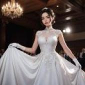Free Download Beauty Wallpaper: The Graceful Elegance of Chen Jiru in a White Dress， Enhanced by Marble Sculpture and Rococo