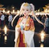 友武吉野千連卍 一位身穿紅色和金色和服的女子。