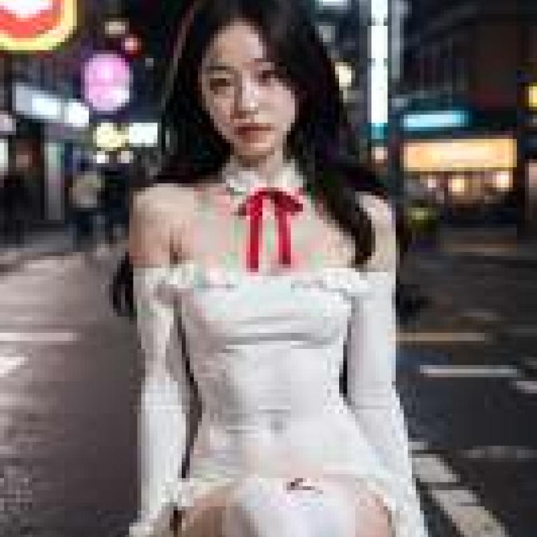 Korean Pretty Girl，A woman dressed in ruffles with the word chic on her outfit.